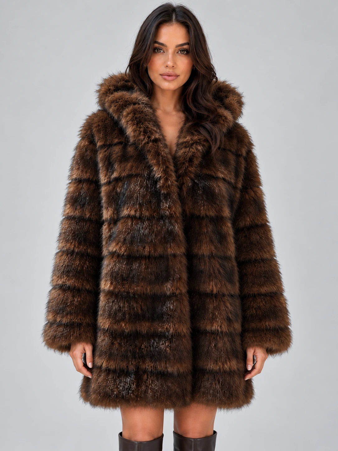 Women’s Hooded Faux Fur Coat – Plush Panelled Winter Jacket — gallery_01.webp