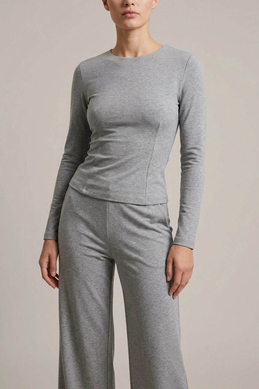 Women’s Soft Lounge Co-Ord Set – Fitted Long Sleeve Top & Wide Leg Trousers — variant_front