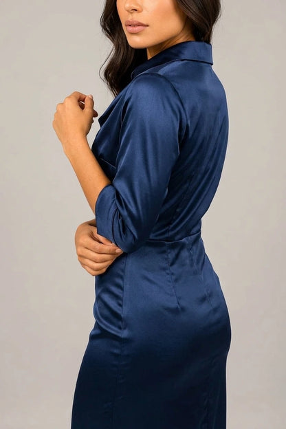 Women’s Satin Look Cowl Neck Midi Dress – Elegant Occasion Dress — variant_front