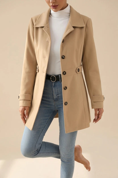 Lapel Long Sleeves Button Down Solid Color Coat — variant_front