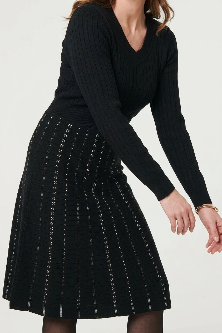 Striped Long Sleeve Midi Knit Dress — variant_front