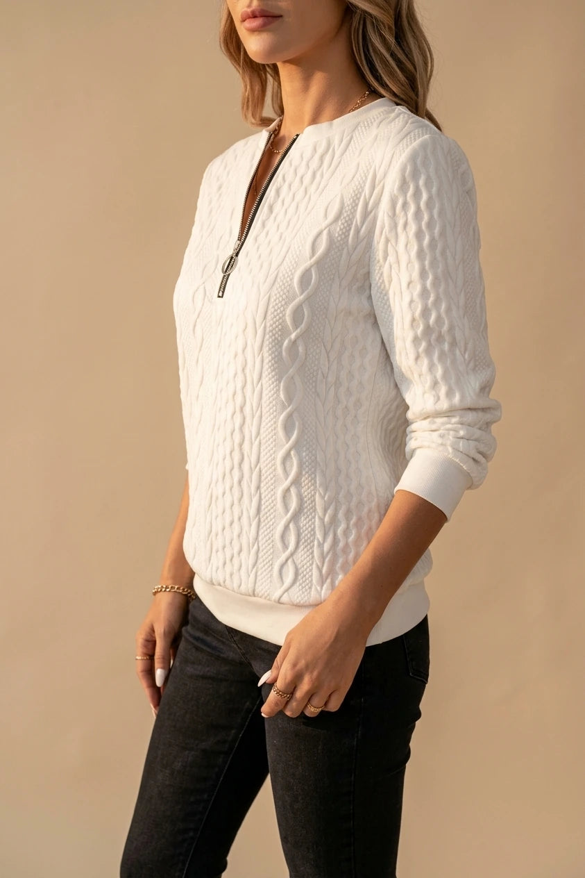 Women’s Cable Knit Pullover with Zippered Neckline — variant_front