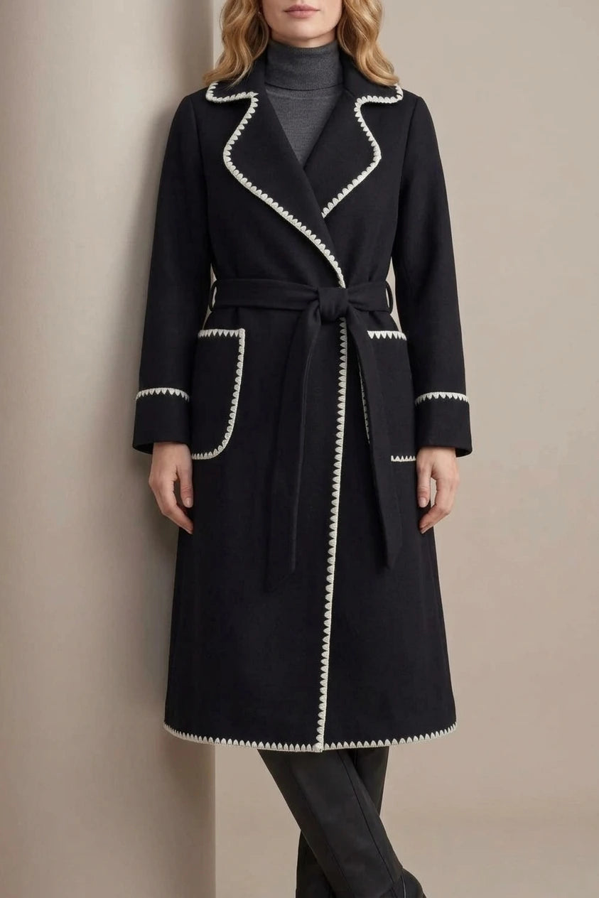 Serafelle – Contrast trim – Longline belted coat — variant_front