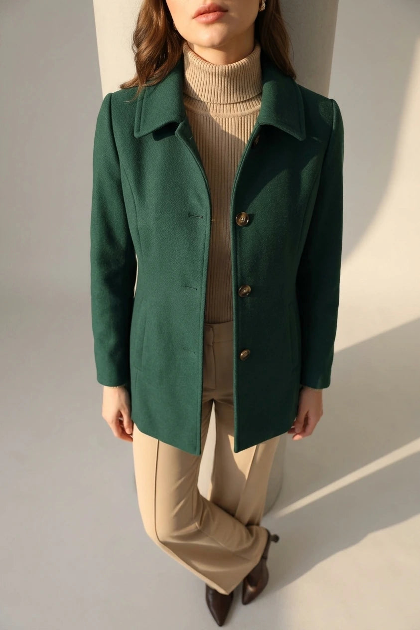 Work Office Winter Overcoat Single Breasted Point Collar Pea Coat — variant_front