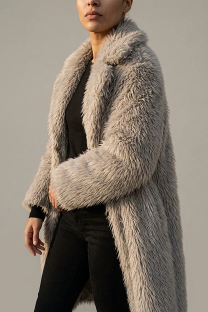Women's Long Teddy Coat with Open Front — variant_front