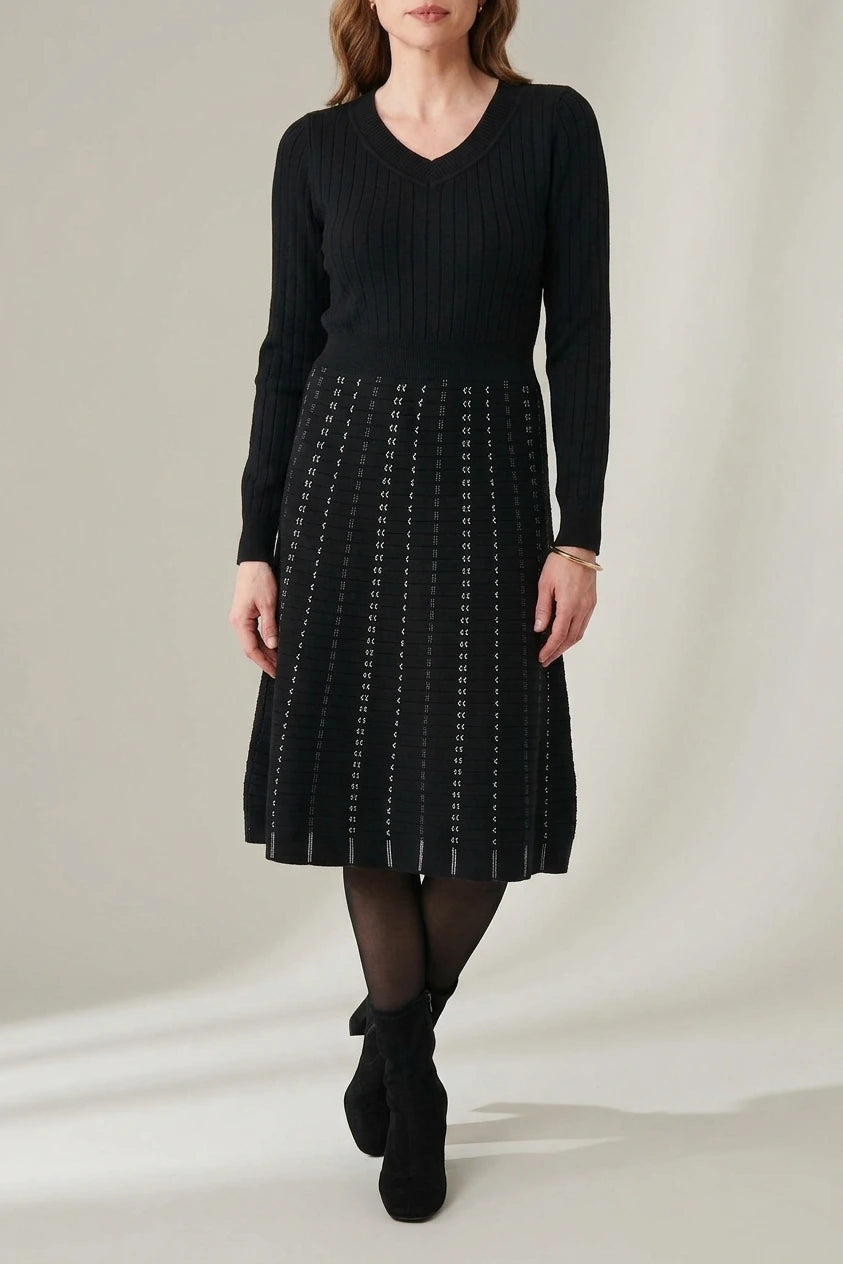 Striped Long Sleeve Midi Knit Dress — variant_front