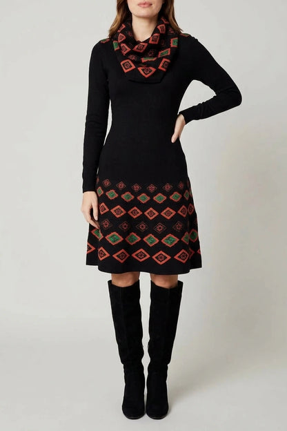Printed Fit & Flare Knit Dress — variant_front