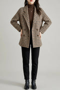 Houndstooth Double-Breasted Blazer Hip-Length Relaxed Fit