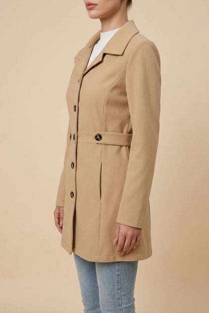Lapel Long Sleeves Button Down Solid Color Coat — variant_front