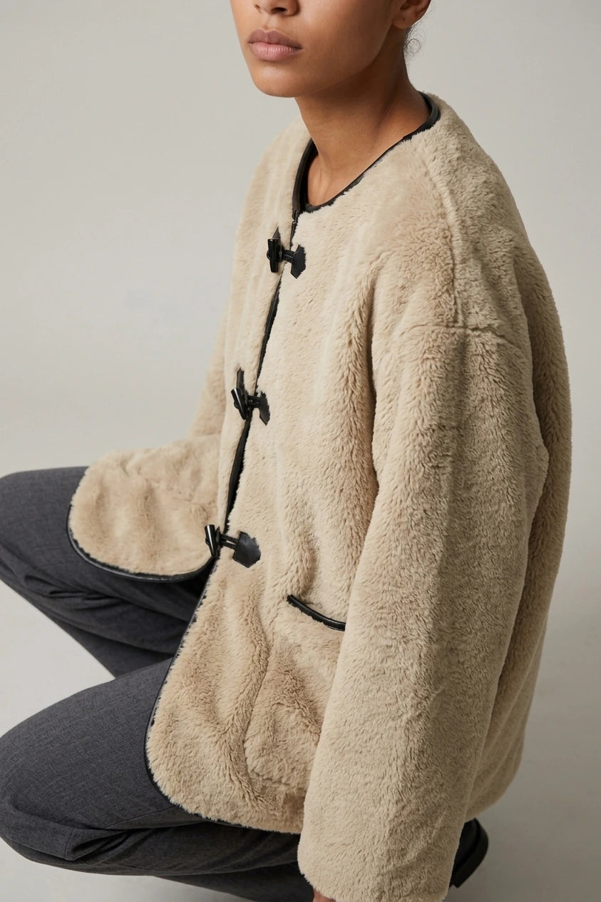 Women's Oversized Teddy Jacket with Toggle Fastenings — variant_front
