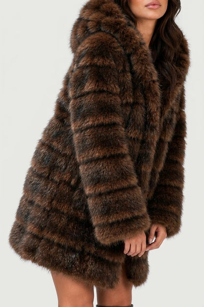 Women’s Hooded Faux Fur Coat – Plush Panelled Winter Jacket — variant_front