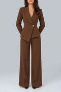 Women's Tailored Trouser Suit — Belted Blazer & Wide-Leg Trousers