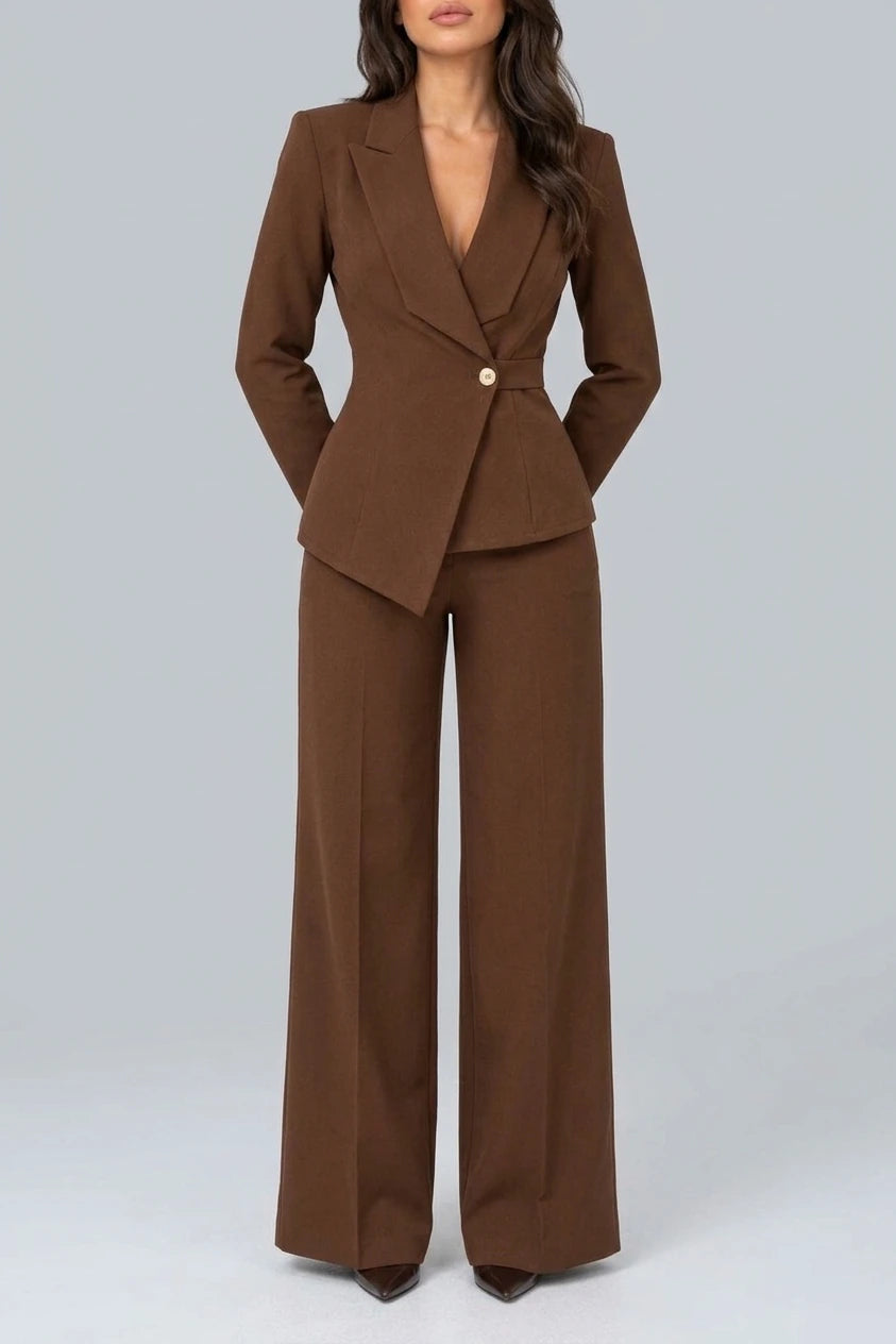 Women’s Tailored Two-Piece Trouser Suit – Belted Blazer & Wide Leg Trousers Set — variant_front