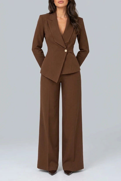 Women’s Tailored Two-Piece Trouser Suit – Belted Blazer & Wide Leg Trousers Set — variant_front
