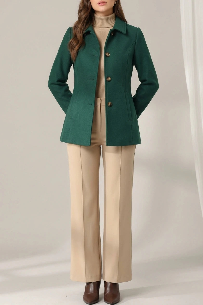 Work Office Winter Overcoat Single Breasted Point Collar Pea Coat — variant_front