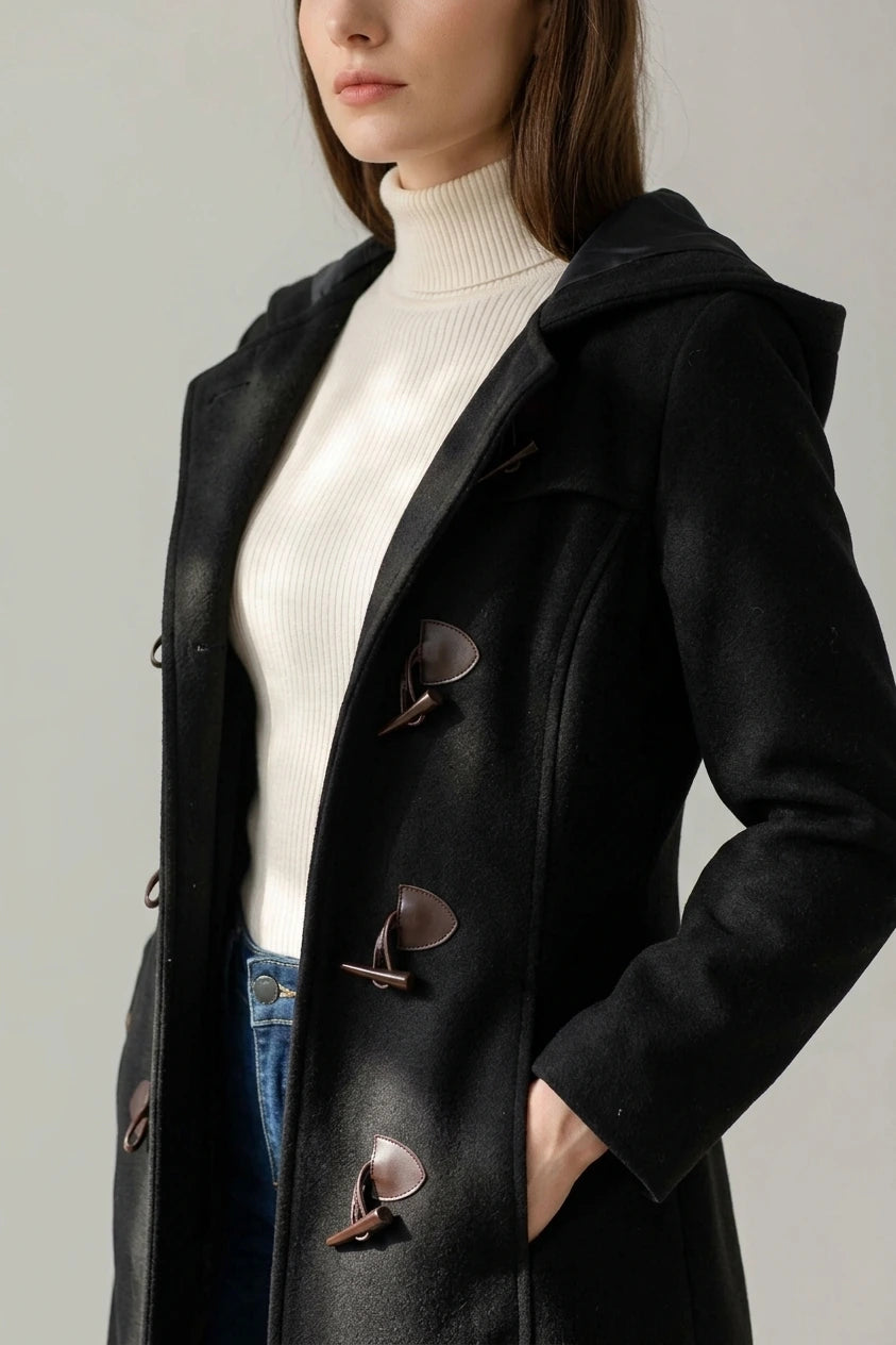 Hooded Toggle Button Up Duffle Coat Winter Outwear — variant_front