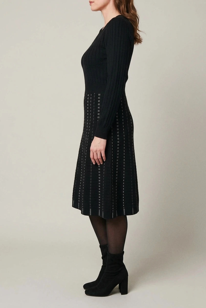 Striped Long Sleeve Midi Knit Dress — variant_front