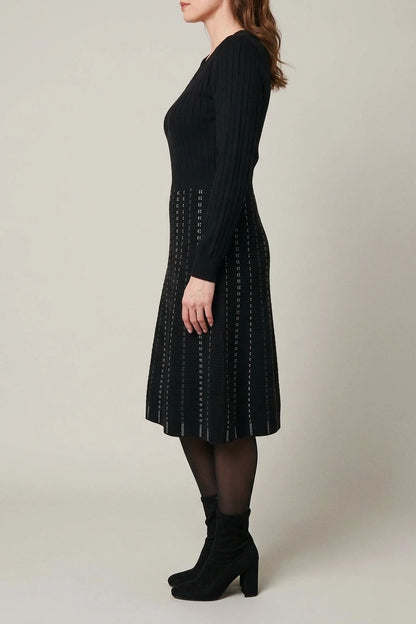 Striped Long Sleeve Midi Knit Dress — variant_front