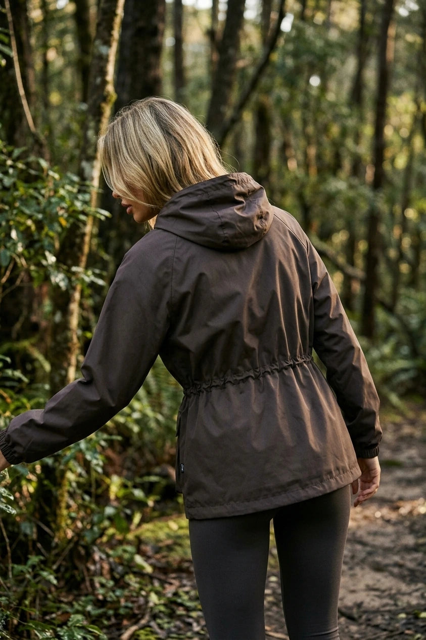 Women’s Hooded Rain Jacket – Water & Wind Resistant Drawstring Coat — variant_front