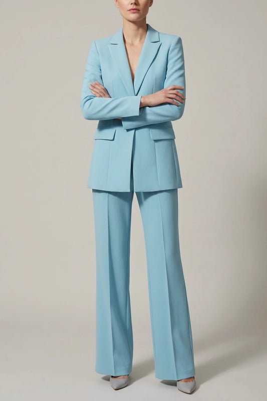 Women's Blazer Suit Set with Notch Lapel and Straight Trousers — variant_front