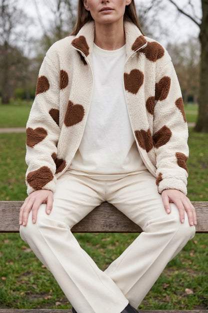Brown Heart Teddy Fleece Jacket Relaxed — variant_front