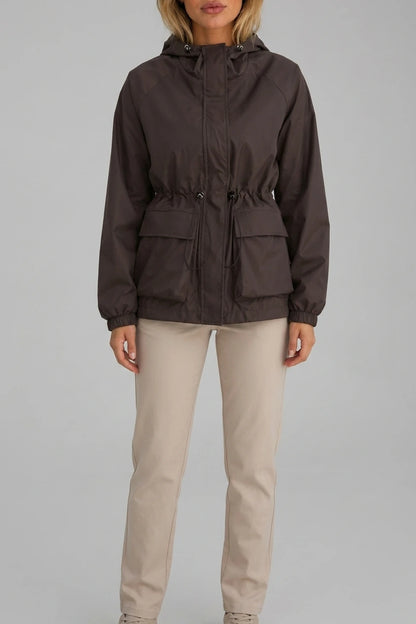 Women’s Hooded Rain Jacket – Water & Wind Resistant Drawstring Coat — variant_front