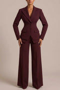 Women's Tailored Three‑Piece Suit — Cinched Waist & Wide‑Leg Trousers