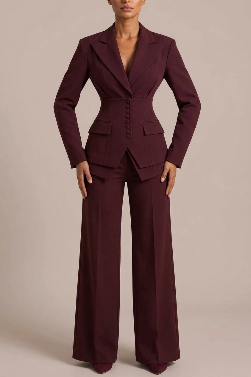 Women’s Tailored Three-Piece Suit – Cinched Waist & Wide-Leg Trousers — variant_front