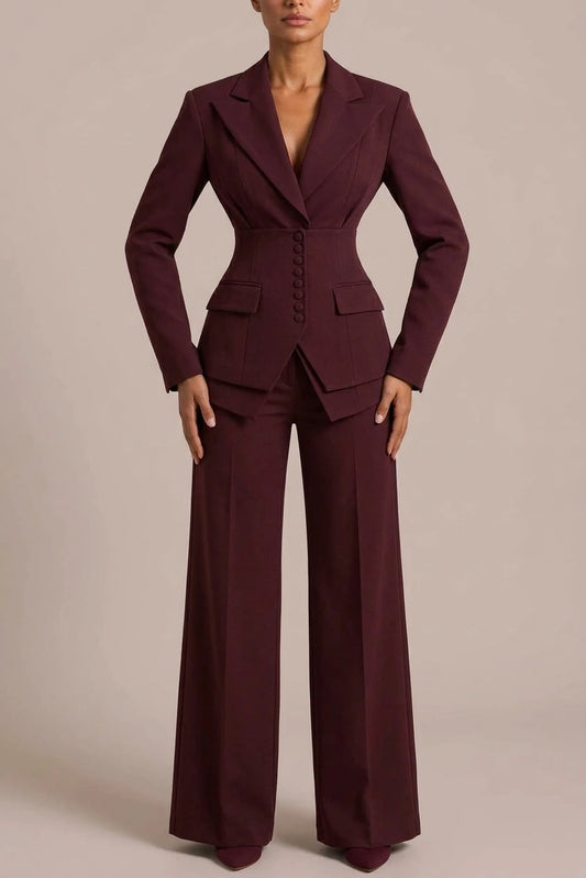 Women’s Tailored Three-Piece Suit – Cinched Waist & Wide-Leg Trousers — variant_front