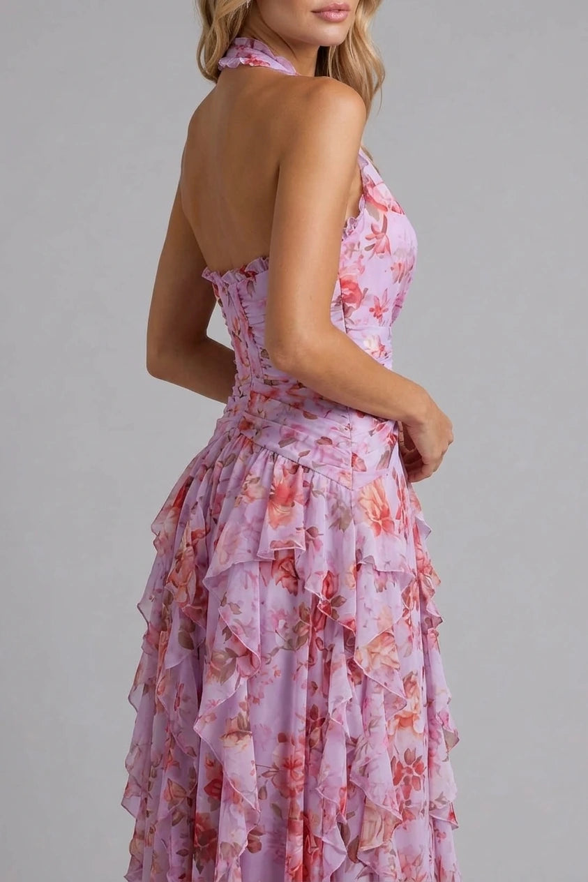 Women’s Floral Halter Maxi Dress – Wedding Guest Evening Gown — variant_front
