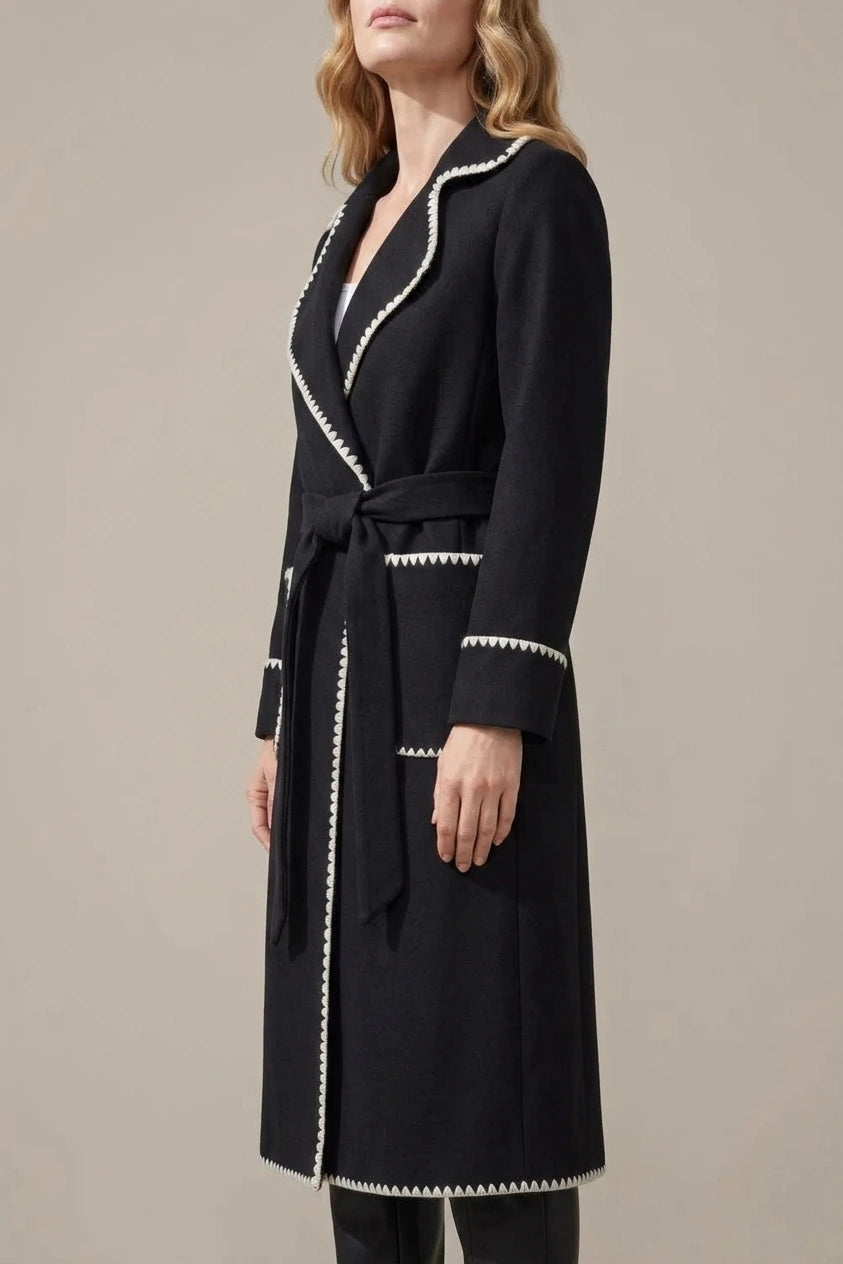 Serafelle – Contrast trim – Longline belted coat — variant_front