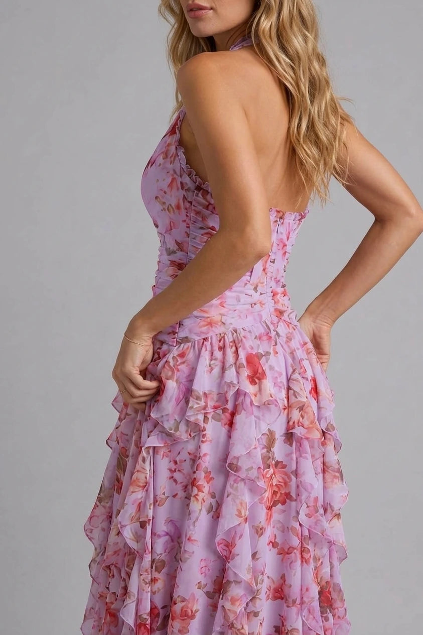 Women’s Floral Halter Maxi Dress – Wedding Guest Evening Gown — variant_front