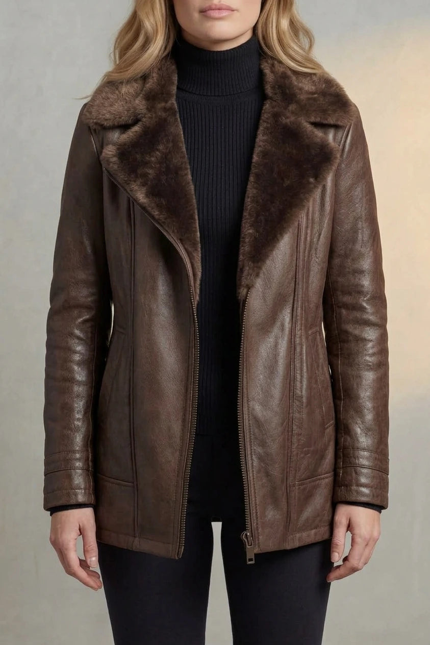 Ravella – Shearling-lined elegance – Leather jacket — variant_front