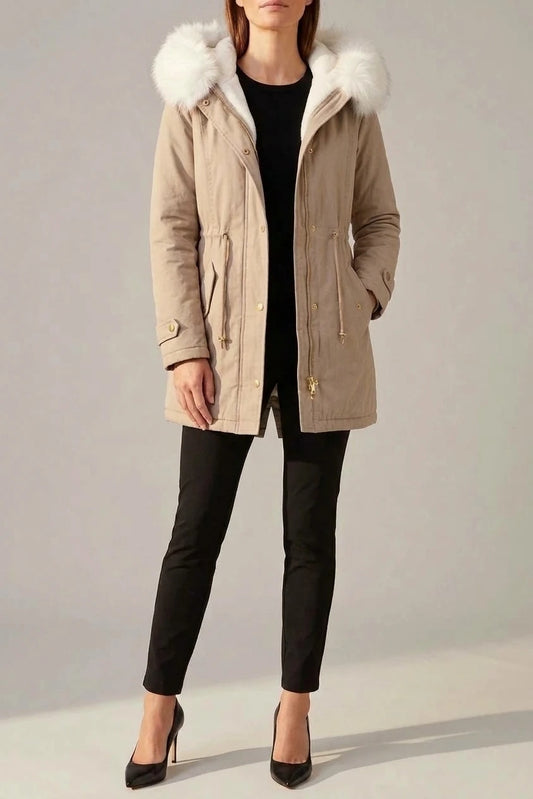 Beige Hooded Winter Parka Fur Trim — variant_front