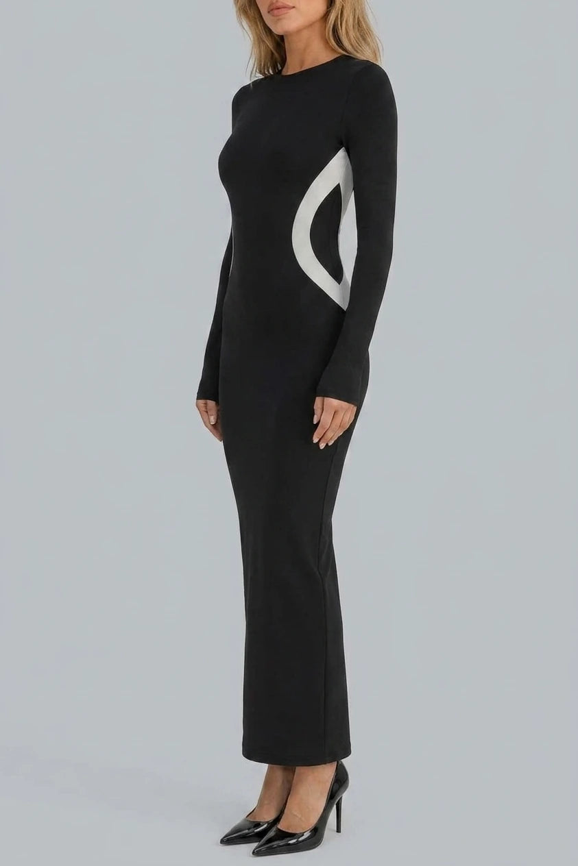 Women’s Black Long Sleeve Bodycon Maxi Dress – Slim Fit Sculpting Style — variant_front