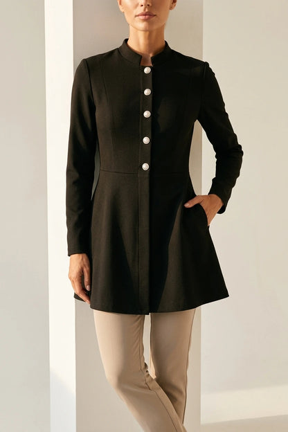 Women’s Stand Collar Jacket – Elegant Button-Up Spring & Autumn Coat — variant_front