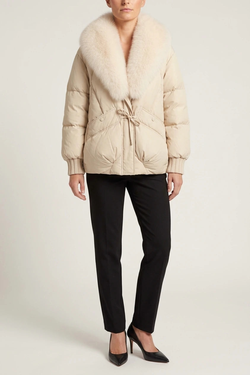 Beige Padded Puffer Jacket Oversized Collar — variant_front