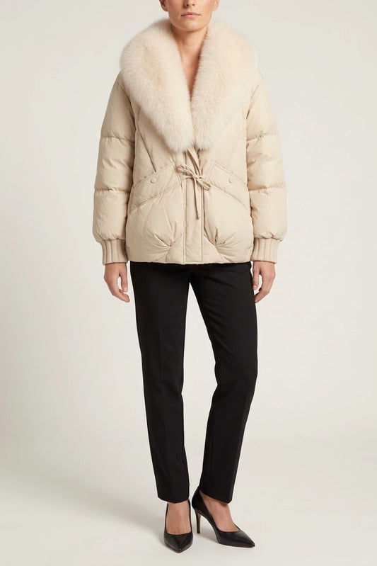 Beige Padded Puffer Jacket Oversized Collar — variant_front