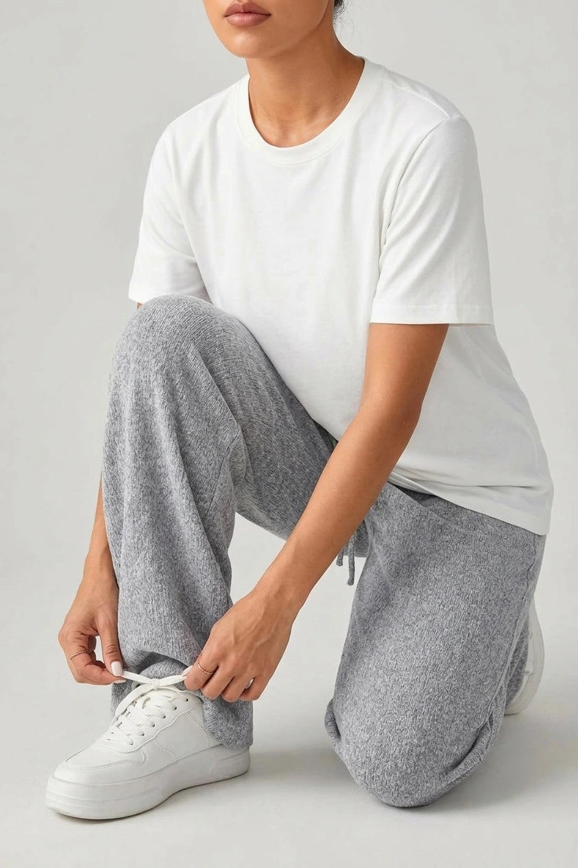 Women’s Knitted Wide Leg Trousers – High Waist Drawstring Pants — variant_front