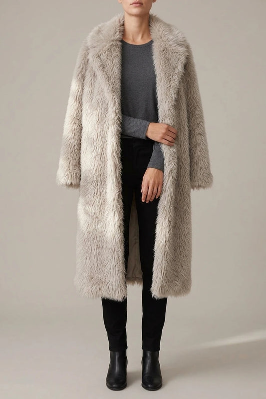 Women's Long Teddy Coat with Open Front — variant_front