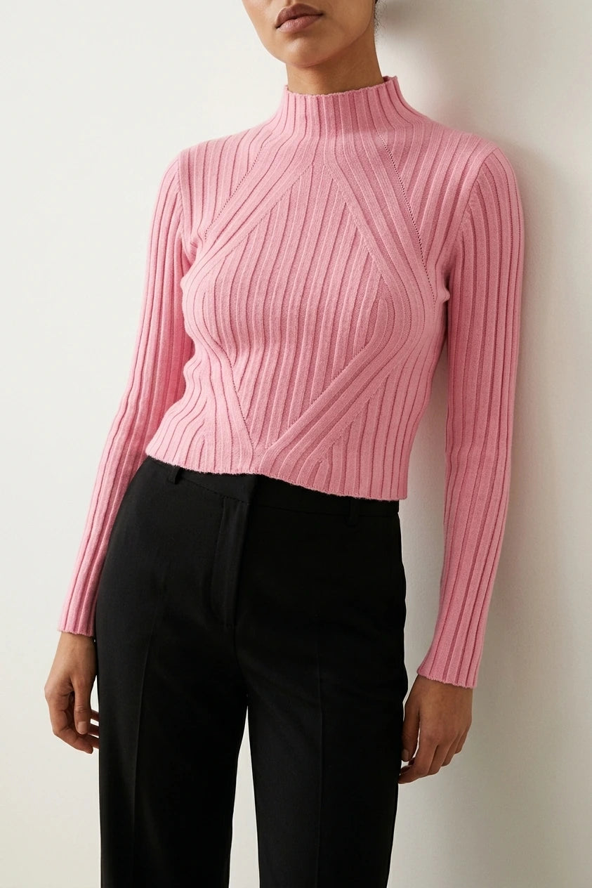 Women's Ribbed Roll Neck Jumper Long Sleeve — variant_front