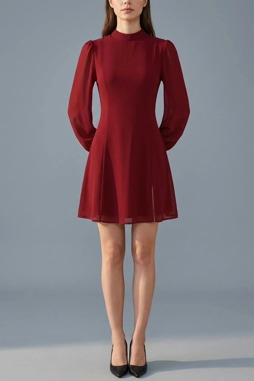 Long Sleeve Mock Neck See-Through Mini Dress