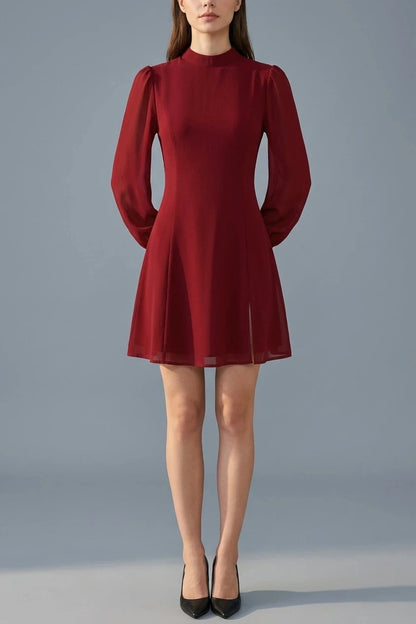 Long Sleeve Mock Neck See-Through Mini Dress