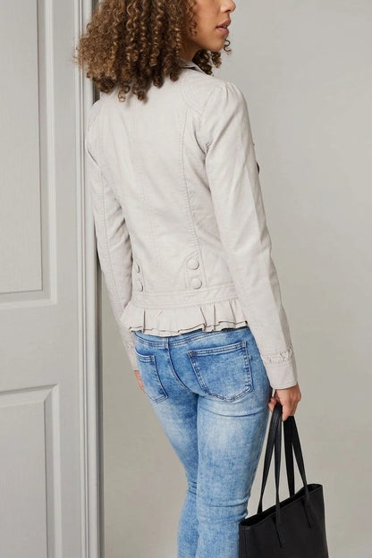 Frilled Front Faux Leather Jacket — variant_front