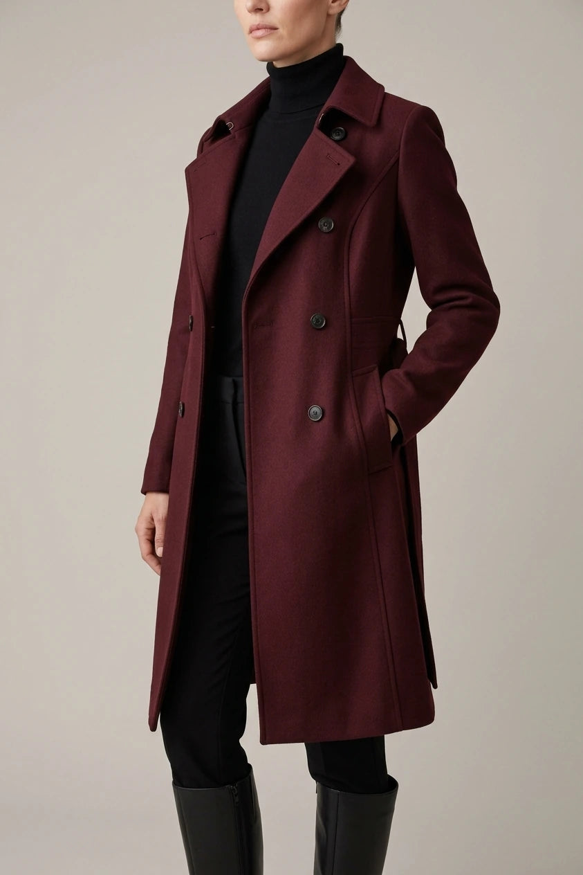 Women's Burgundy Wool Trench Coat – Beatrix — variant_front