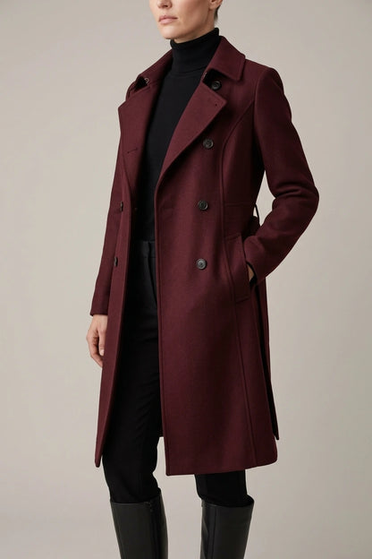 Women's Burgundy Wool Trench Coat – Beatrix — variant_front