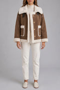 Women's Faux Shearling Jacket - Aviator Suede-Look Coat