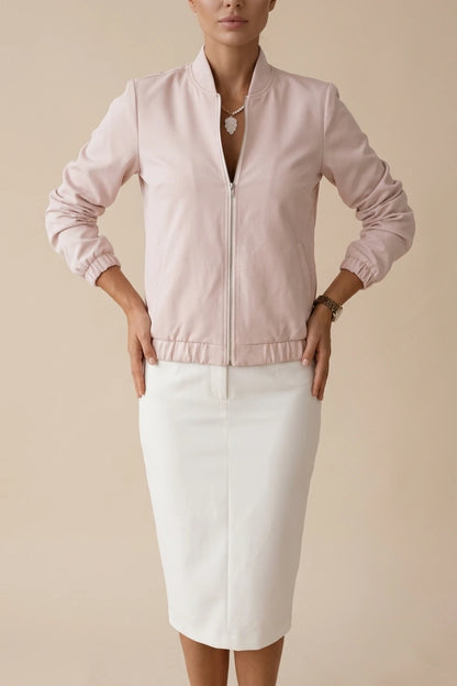 Chic Cropped Bomber Jacket with Elasticated Cuffs — variant_front