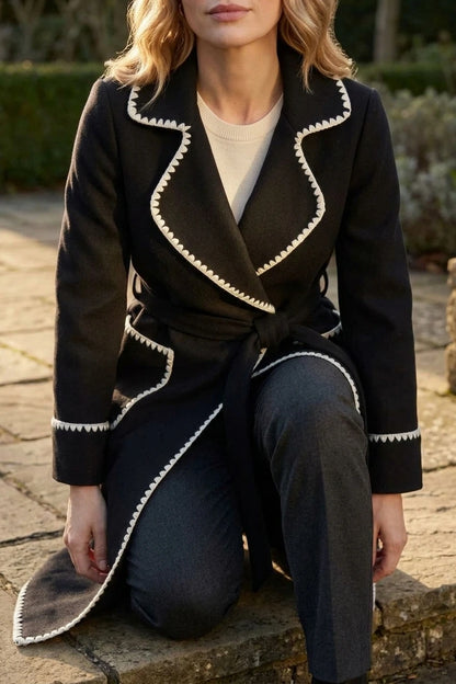 Serafelle – Contrast trim – Longline belted coat — variant_front