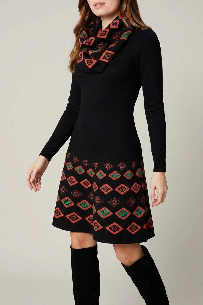 Printed Fit & Flare Knit Dress — variant_front